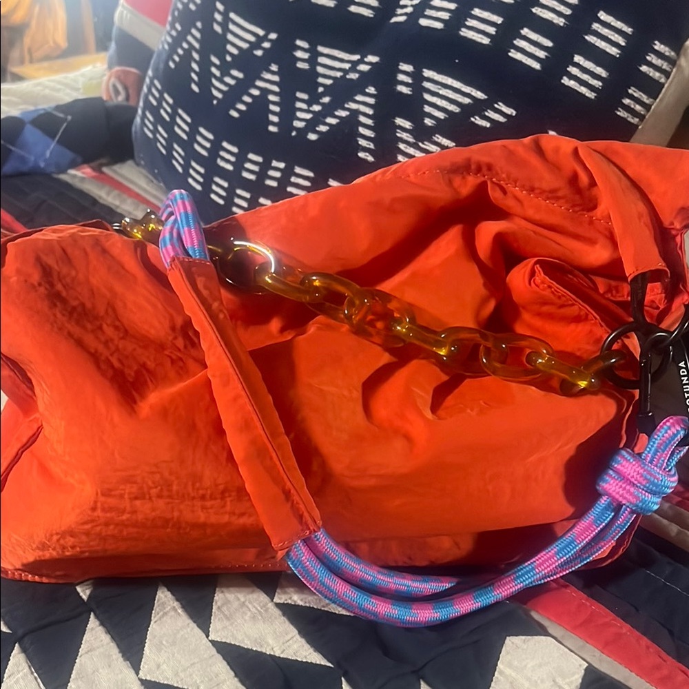 Vibrant Orange Shoulder Bag with Glossy Finish